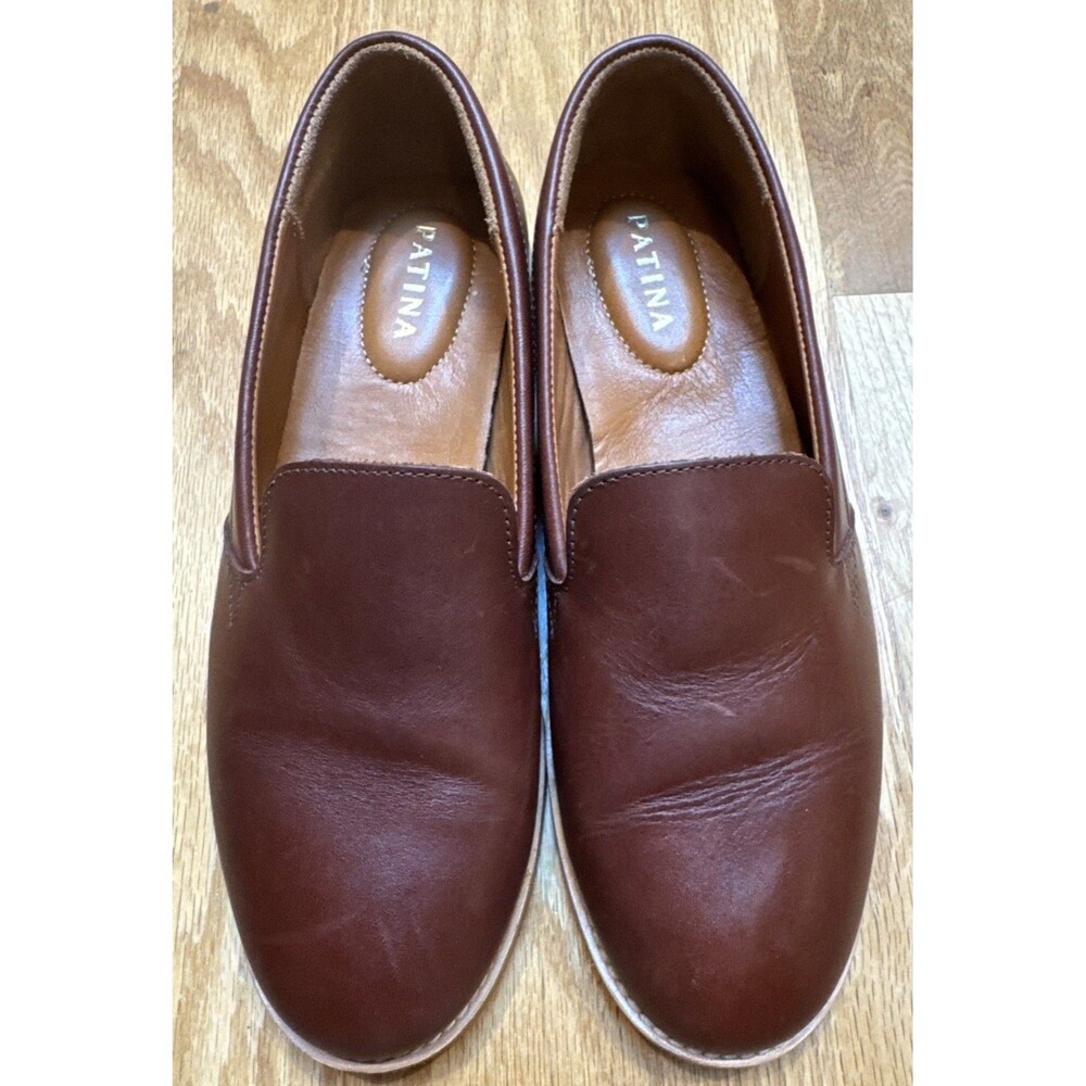 Patina Portland Leather Goods Cognac Rounded Leather Loafer Women Size 9.5 NWOB